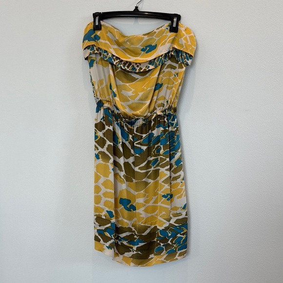 Postella Dresses & Skirts - Postella Strapless Summer 100% Silk Dress – Size L, Yellow Multicolor